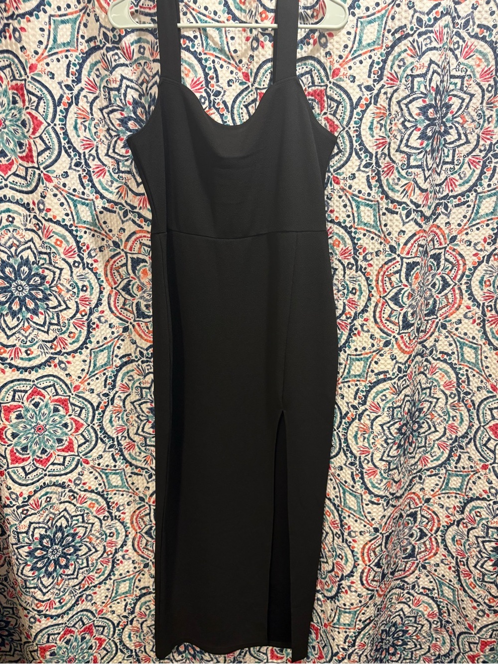 SHEIN Black Midi Slip Dress with Front Slit